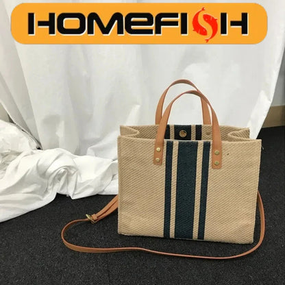 Large Capacity Canvas Handbag – Striped Design
