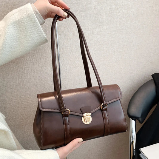 Vintage England-Style Leather Bag – Retro Red Underarm Tote & Commuter Shoulder Purse for Women