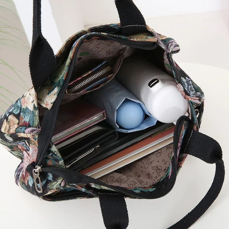 Floral Print Heavy Canvas Tote – High-Capacity Fashion Bag for Work & All Occasions