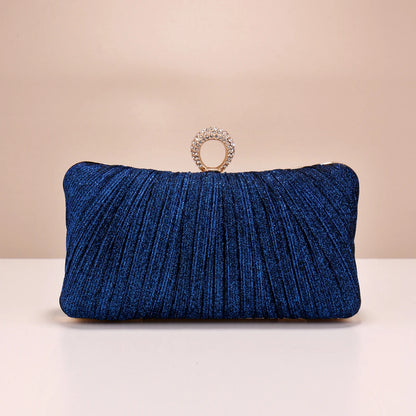 Valentine’s Diamond Ring Clutch – Ruched Evening Bag with Chain for Prom & Dinner