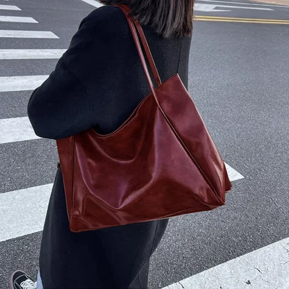 Fashion PU Leather Tote – Soft Large-Capacity Underarm & Crossbody Bucket Bag for Women