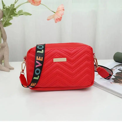 Rilibegan Embroidered Camera Bag – Versatile PU Leather Square Shoulder Bag with Printed Strap