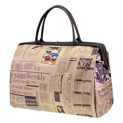 Vintage Print Travel Bag – Large Newspaper Shoulder Tote for Women