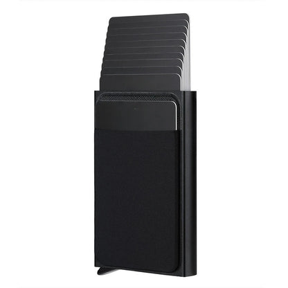 Automatic Flip Card Holder – Metal Anti-Theft Wallet with 12-Slot Side Push Design for Men