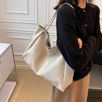 Fashion PU Leather Tote – Soft Large-Capacity Underarm & Crossbody Bucket Bag for Women