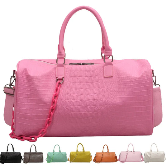 Waterproof  Leather Travel Duffel – Large Capacity Candy Color Shoulder & Gym Bag for Women
