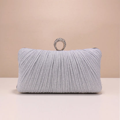 Valentine’s Diamond Ring Clutch – Ruched Evening Bag with Chain for Prom & Dinner