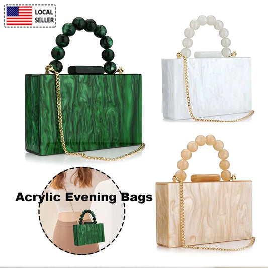 Luxury Pearl Marble Crossbody – Dark Green Acrylic Evening Bag for Women