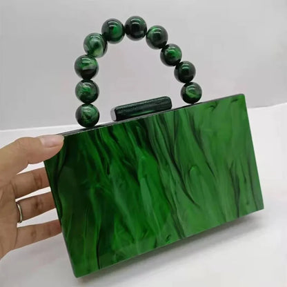 Luxury Pearl Marble Crossbody – Dark Green Acrylic Evening Bag for Women