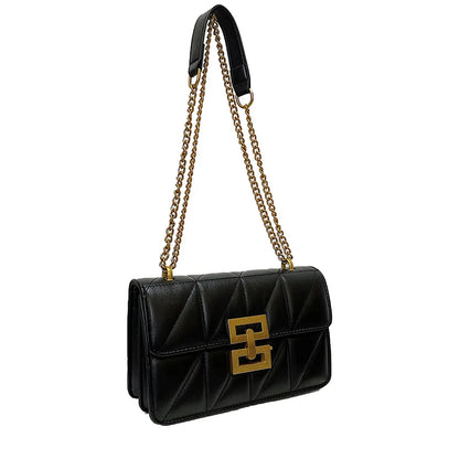 Embroidered PU Small Square Bag – Solid Color Chain Shoulder Bag with Lock Buckle