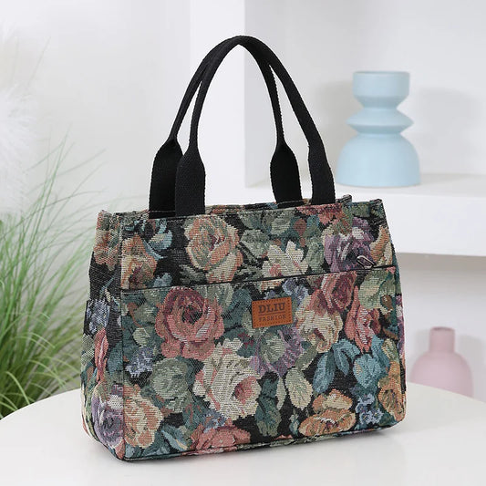 Floral Print Heavy Canvas Tote – High-Capacity Fashion Bag for Work & All Occasions