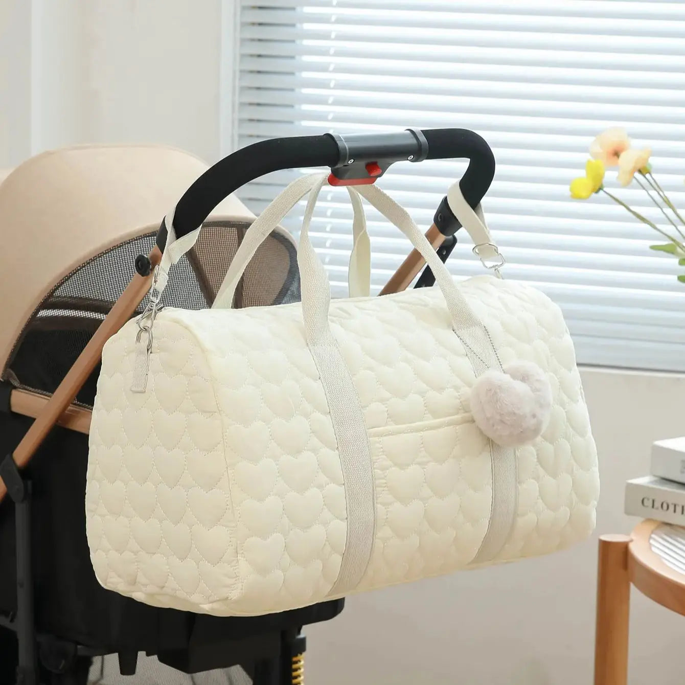 Quilted Mummy Diaper Bag – Embroidered Shoulder Organizer for Stroller & Baby Care