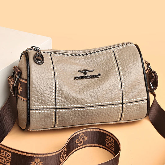 Genuine Leather Crossbody Tote – High-Quality Solid Color Shoulder Bag for Women