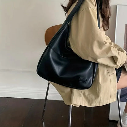 Women Hobo Bag Simple PU Leather Solid Shoulder Bag