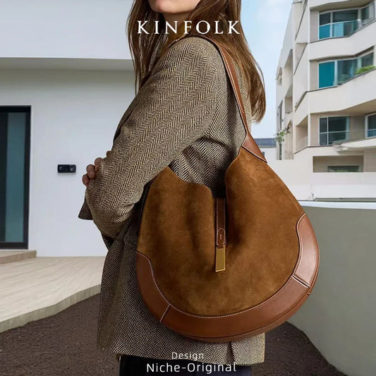 Chic Ruffle Dumpling Bag – Trendy Chamois Leather Underarm & Moon Tote for Women