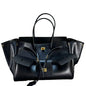 Black Genuine Leather Lock Tote – Trendy Winged Shoulder Bag for Women’s Daily Commute