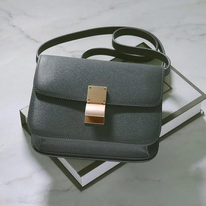Genuine Leather Tofu Bag – Luxury Purple Shoulder & Crossbody Handbag for Women