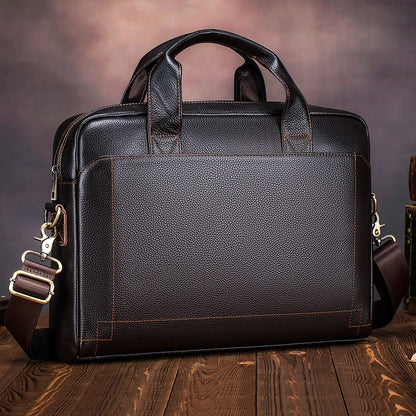 Men’s Top-Grain Leather Briefcase – Cowhide Laptop & Crossbody Office Bag