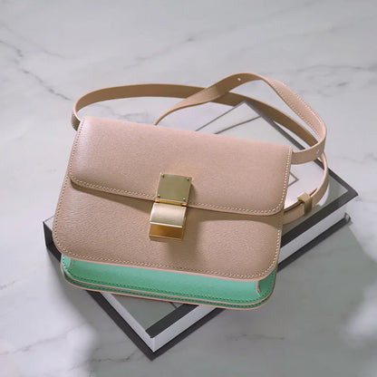 Genuine Leather Tofu Bag – Luxury Purple Shoulder & Crossbody Handbag for Women