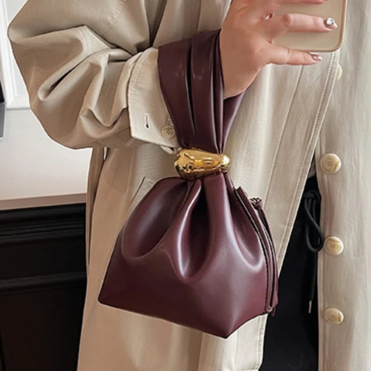 Leather Dumpling Bag – Retro Knotted Clutch & Wristlet for Women