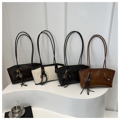 Y2K Solid Leather Tote – Large Capacity Work Shoulder Bag for Women