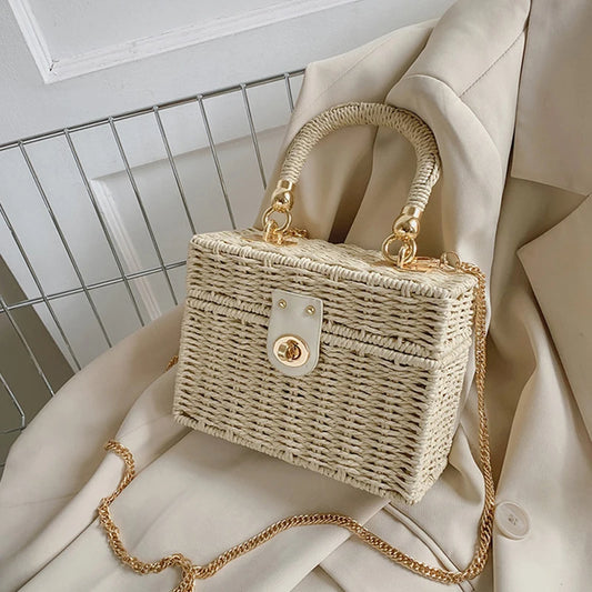 Summer Rattan Box Crossbody Bag