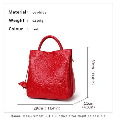 Classic Embossed Cowhide Bag – Large Capacity Leather Crossbody for Women