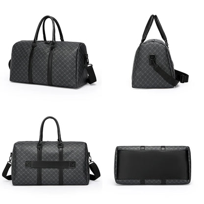 Men’s Black Travel Bag – Large Capacity Printed Shoulder & Luggage Handbag for Business Trips