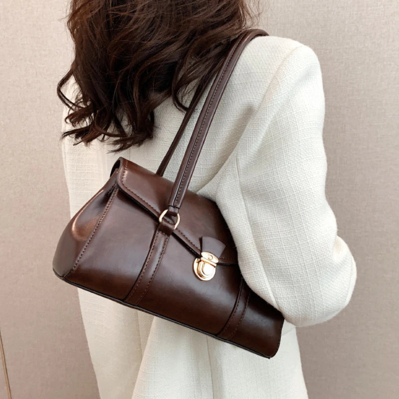 Vintage England-Style Leather Bag – Retro Red Underarm Tote & Commuter Shoulder Purse for Women