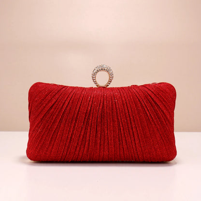 Valentine’s Diamond Ring Clutch – Ruched Evening Bag with Chain for Prom & Dinner