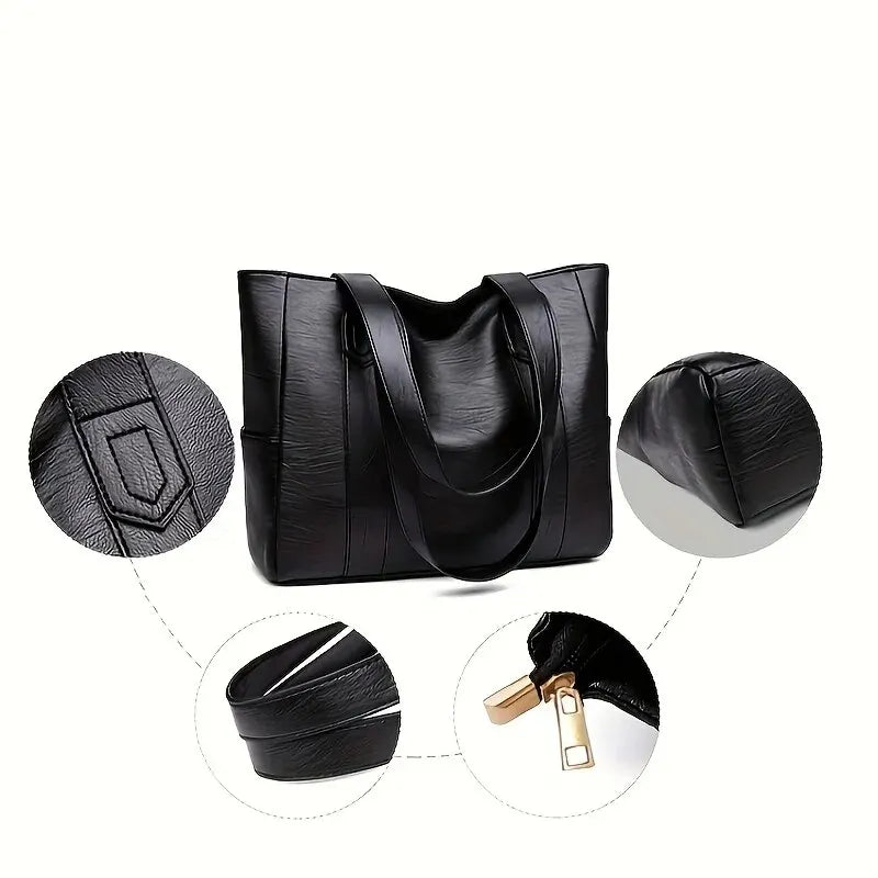 Vintage Vegan Tote Bag – Large Capacity Casual Shoulder Handbag for Women’s Commute