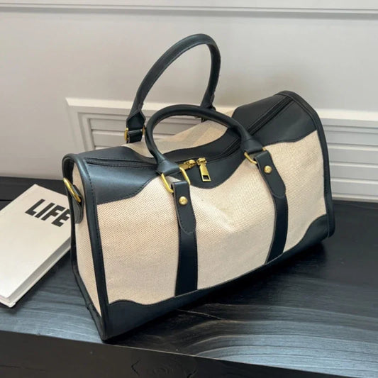 Vintage Travel Handbag – Large Nylon PU Leather Shoulder & Fitness Bag for Women