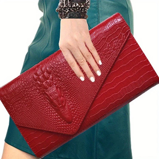 Crocodile Print Clutch – Stylish Large-Capacity Crossbody Bag for Women