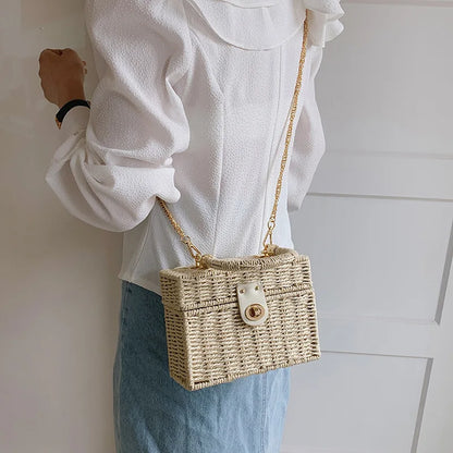 Summer Rattan Box Crossbody Bag