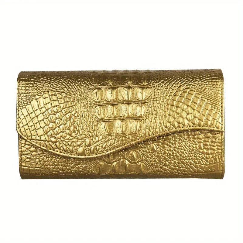 Crocodile Print Clutch – Stylish Large-Capacity Crossbody Bag for Women
