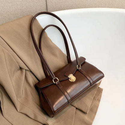 Vintage England-Style Leather Bag – Retro Red Underarm Tote & Commuter Shoulder Purse for Women