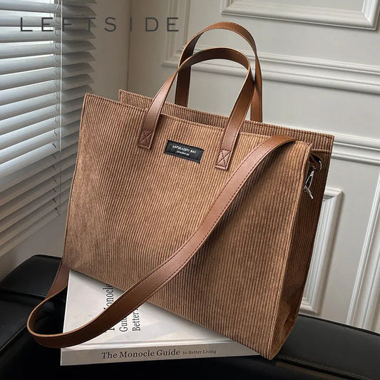 LEFTSIDE Vintage Tote – Winter Office Shoulder & Crossbody Bag for Women