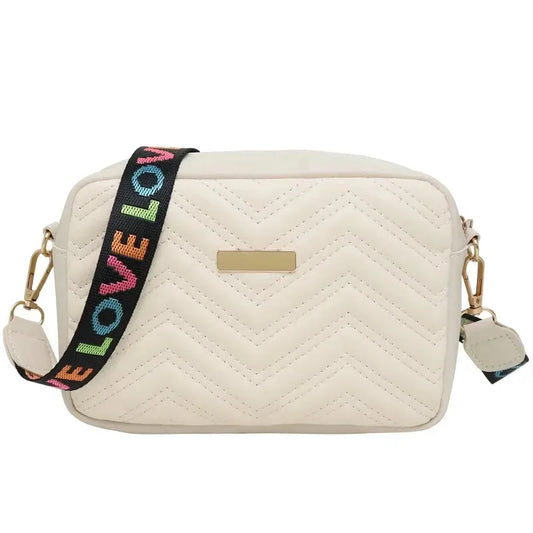 Rilibegan Embroidered Camera Bag – Versatile PU Leather Square Shoulder Bag with Printed Strap