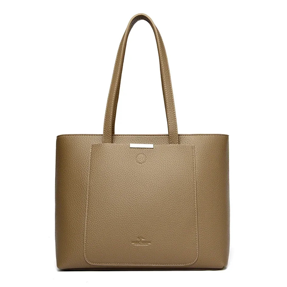 Luxury Leather Tote – Soft Designer Shoulder Bag for Women with Laptop Capacity