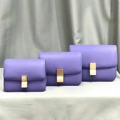 Genuine Leather Tofu Bag – Luxury Purple Shoulder & Crossbody Handbag for Women