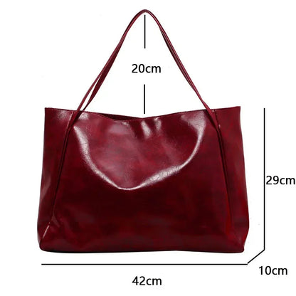 Fashion PU Leather Tote – Soft Large-Capacity Underarm & Crossbody Bucket Bag for Women