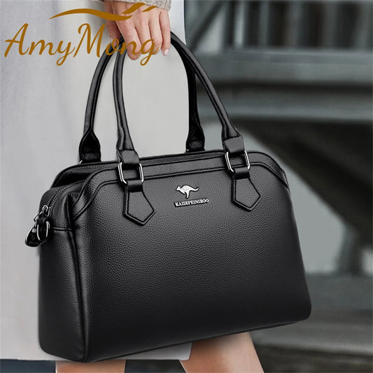 Multi-Pocket Soft Leather Tote – Luxury Designer Shoulder & Crossbody Bag for Women