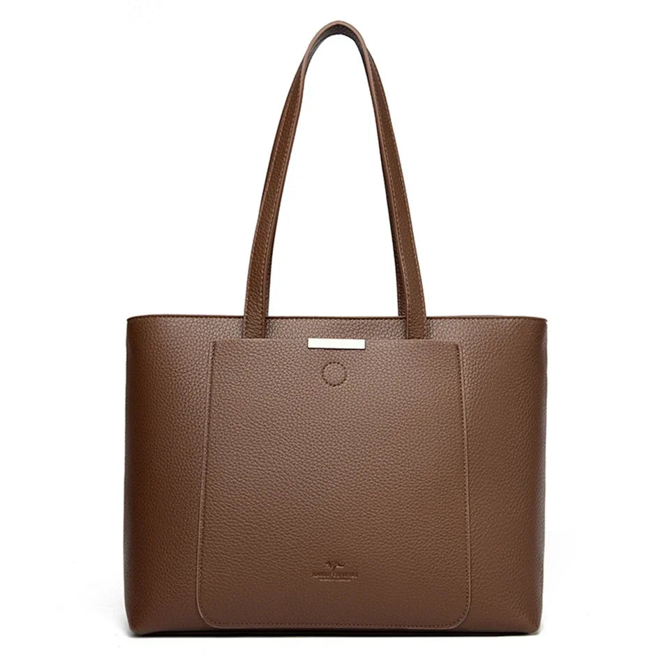 Luxury Leather Tote – Soft Designer Shoulder Bag for Women with Laptop Capacity