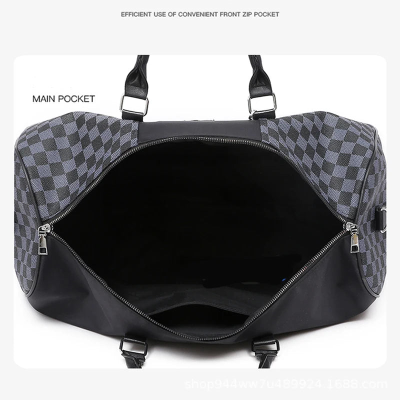 High-End Plaid Travel Bag – Large Capacity Hand Luggage for Business & Sports Trips