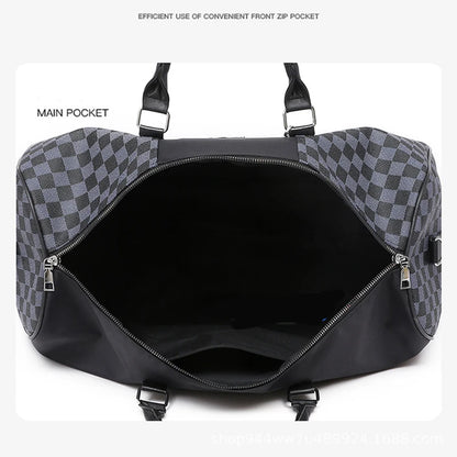 High-End Plaid Travel Bag – Large Capacity Hand Luggage for Business & Sports Trips