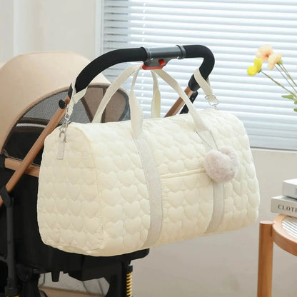 Quilted Mummy Diaper Bag – Embroidered Shoulder Organizer for Stroller & Baby Care