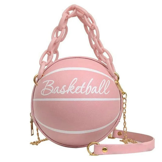 Pink Basketball Round Chain Crossbody Bag