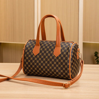 European Retro Boston Barrel Bag – Printed Large-Capacity Crossbody Handbag for Women