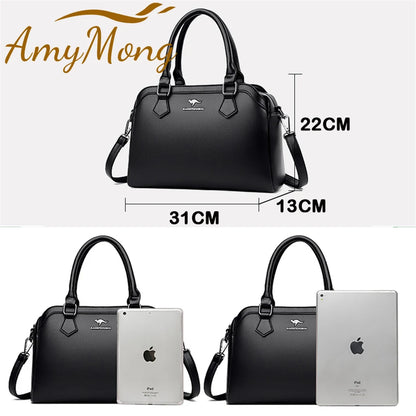 Multi-Pocket Soft Leather Tote – Luxury Designer Shoulder & Crossbody Bag for Women