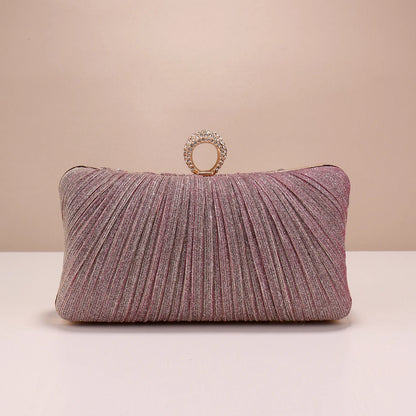 Valentine’s Diamond Ring Clutch – Ruched Evening Bag with Chain for Prom & Dinner